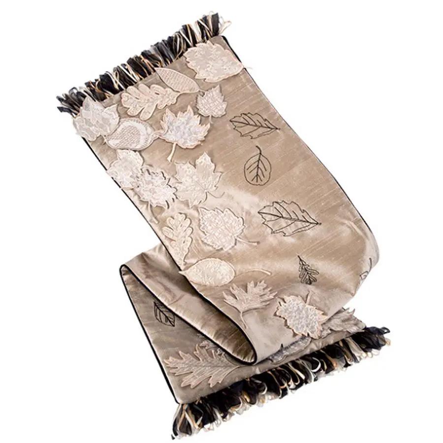Anita Goodesign Vintage Free Standing Leaves embroidery design sample on beige satin scarf