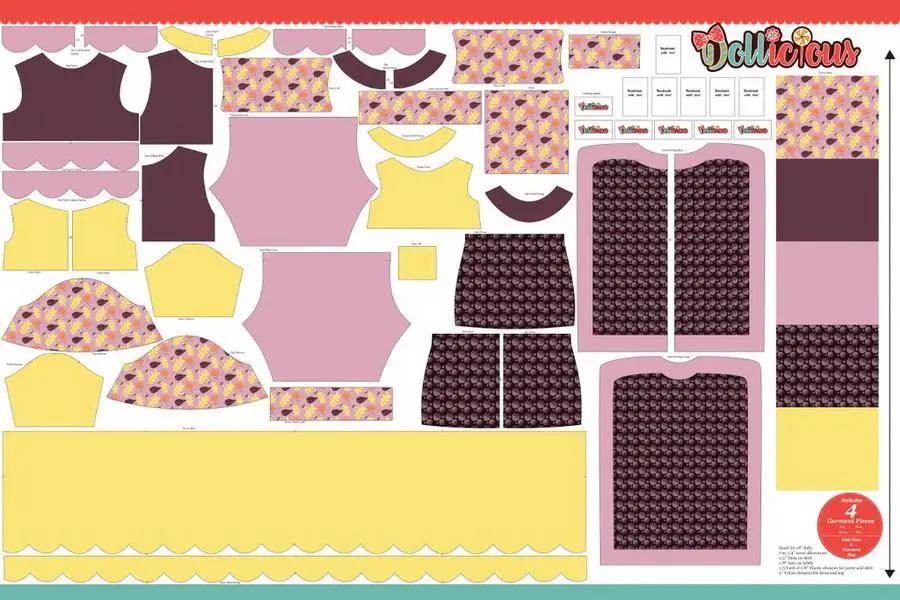DIME Embroidery Designs Dollicious Fall Fashions set with pink, purple and yellow patterns