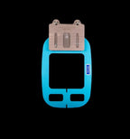 Durkee Embroidery Hoops Single Needle Power Pack: blue plastic hoop with brown metal mounting plate