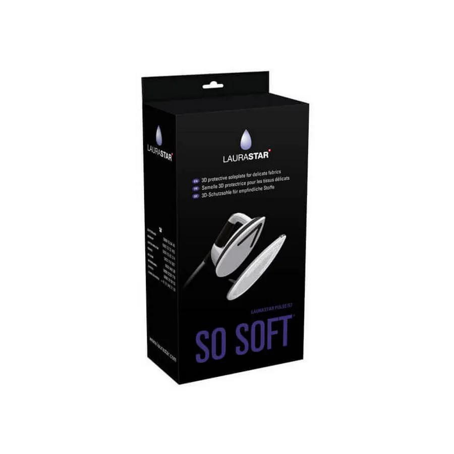 Laurastar 3D protective soleplate packaging for Pulse and S7A ironing systems, black box with SO SOFT text