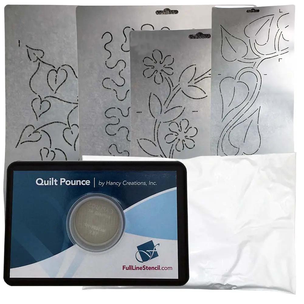 Quilt Pounce and Stencil Combo by Tacony; set of four metal floral stencils and pounce pad for sewing