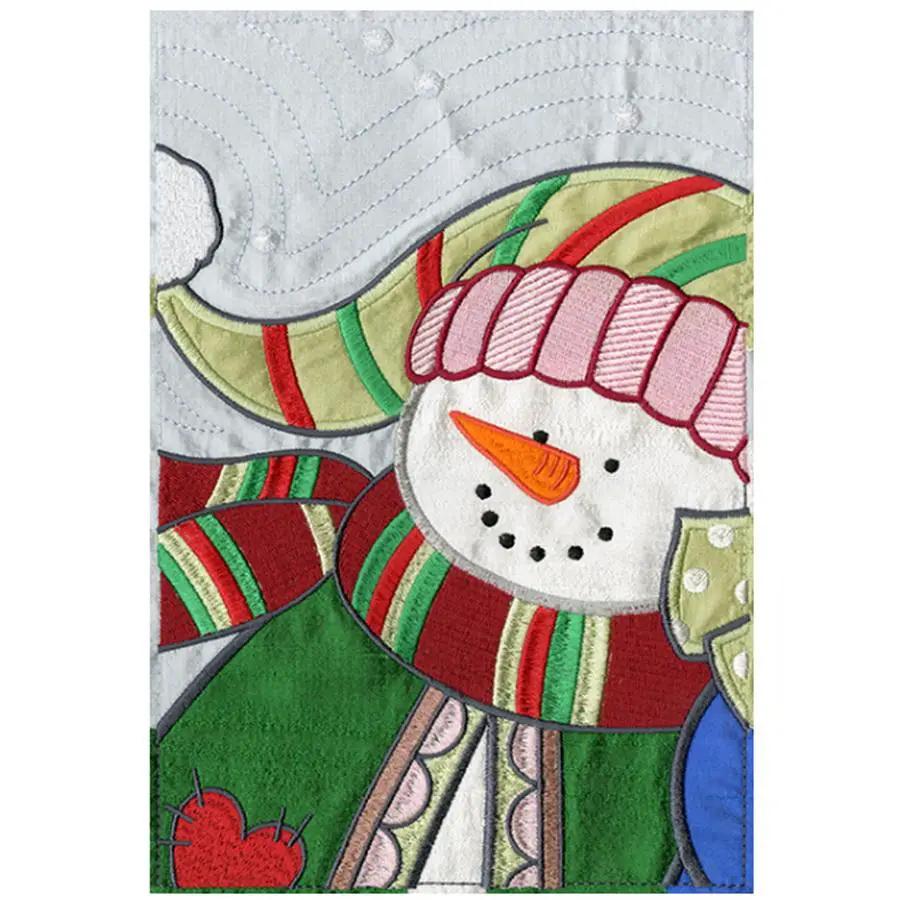 Anita Goodesign Winter Friends Tile Scene embroidery design snowman with pink hat and red-green scarf