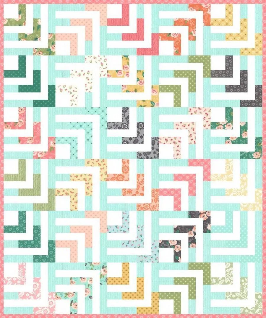 Fabric kit by Lella Boutique: Beach Comber quilt fabrics in pastel mint, pink, peach florals.