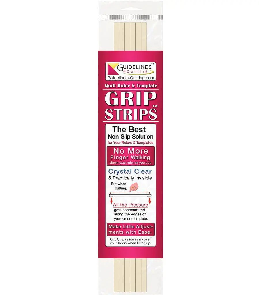 Grip Strips by Guidelines 4 Quilting in pink packaging with non-slip ruler and template grip