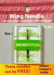 Klasse Wing Needle 100/16 packaging with green Hemstitch label.