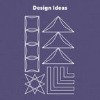 Handi Quilter Ditch Ruler quilting ruler designs: white line shapes of bars, triangles, star and steps on purple