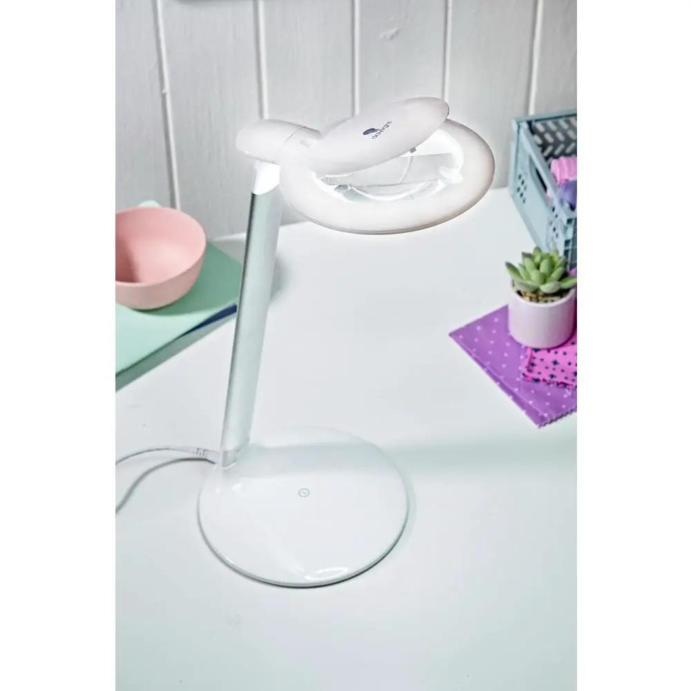 Daylight Halo LED Table Magnifier on white adjustable stand