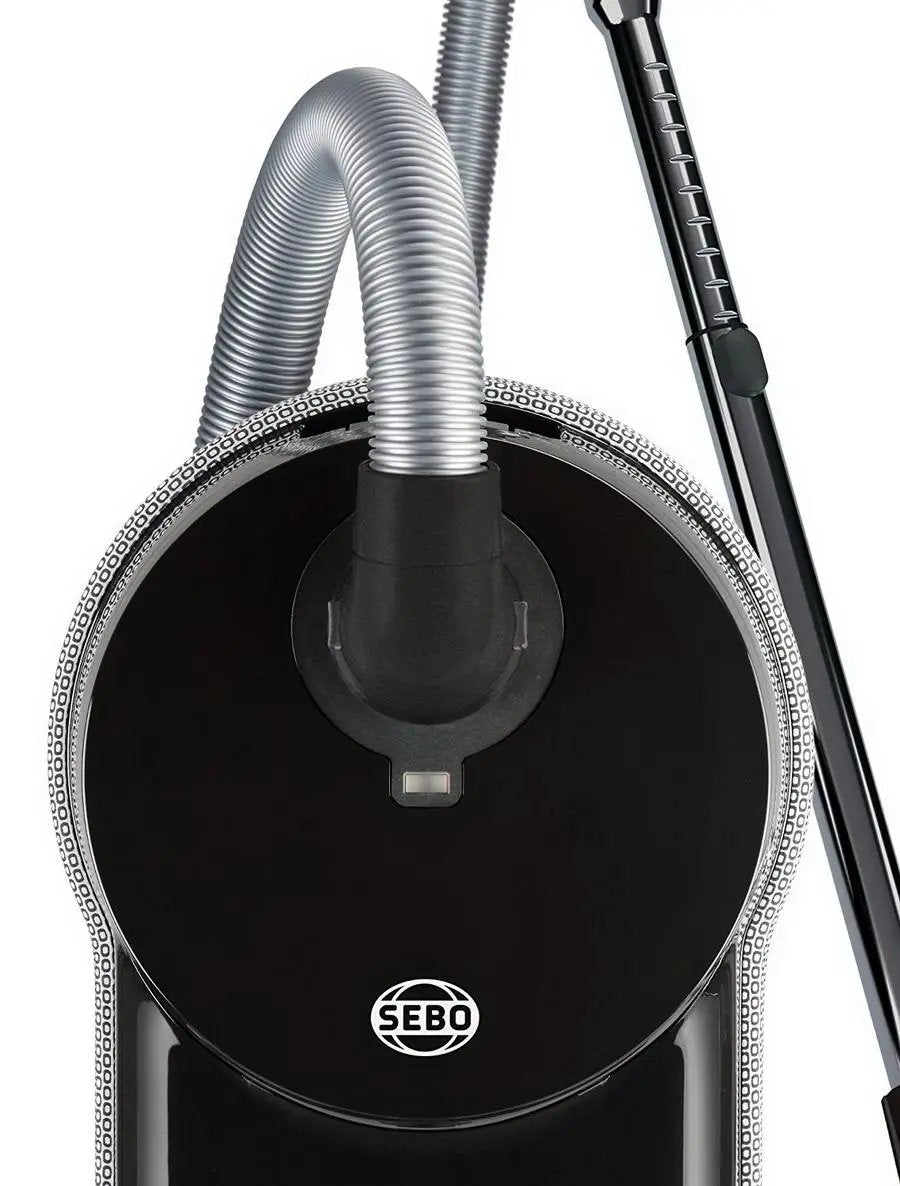 SEBO Airbelt D4 Premium canister vacuum, black with a silver flexible hose