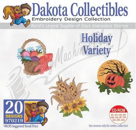 Dakota Collectibles Holiday Variety embroidery designs CD-ROM with 20 festive motifs.