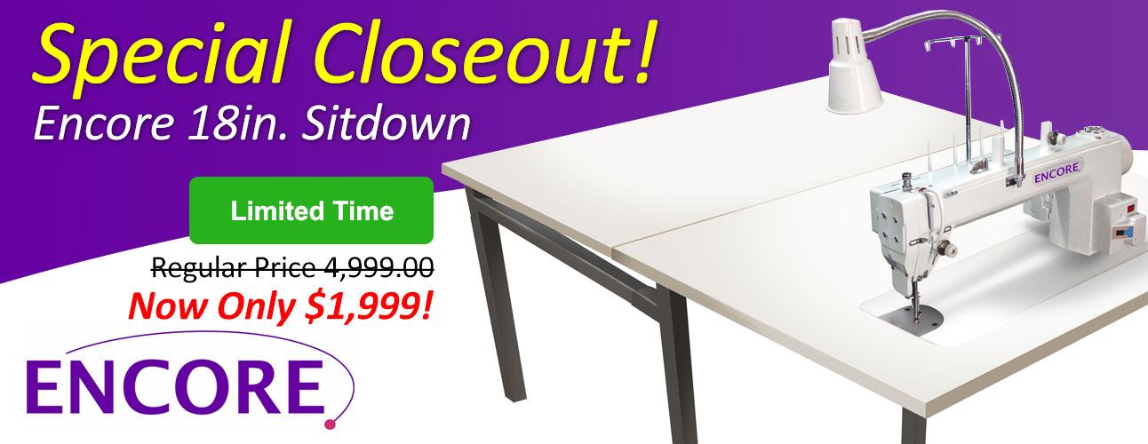 Banner for Encore Sewing Machine with offer details
