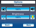 Handi Quilter Sweet Sixteen long arm show model interface screen with volume and brightness controls