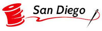 Logo with red spool and needle design, accompanied by 'San Diego' text.