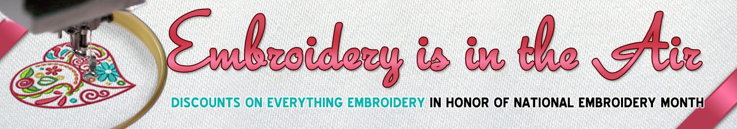 Advertisement Banner with Embroidery is in the Air text