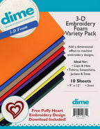 DIME 3 - D Embroidery Foam Variety Pack - 9" x 12" 3mm - 10 Sheets - Sewingmachinesplus.com