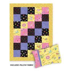 Kids and Family Quilt Camp patchwork quilt with yellow border and matching pillow