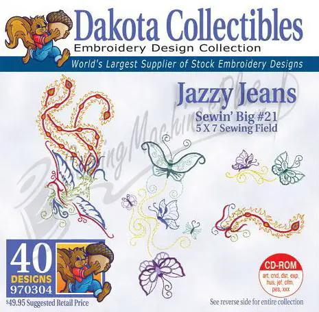 Dakota Collectibles Jazzy Jeans embroidery designs software bundle; 40 designs, 5x7 sewing field, 970304.