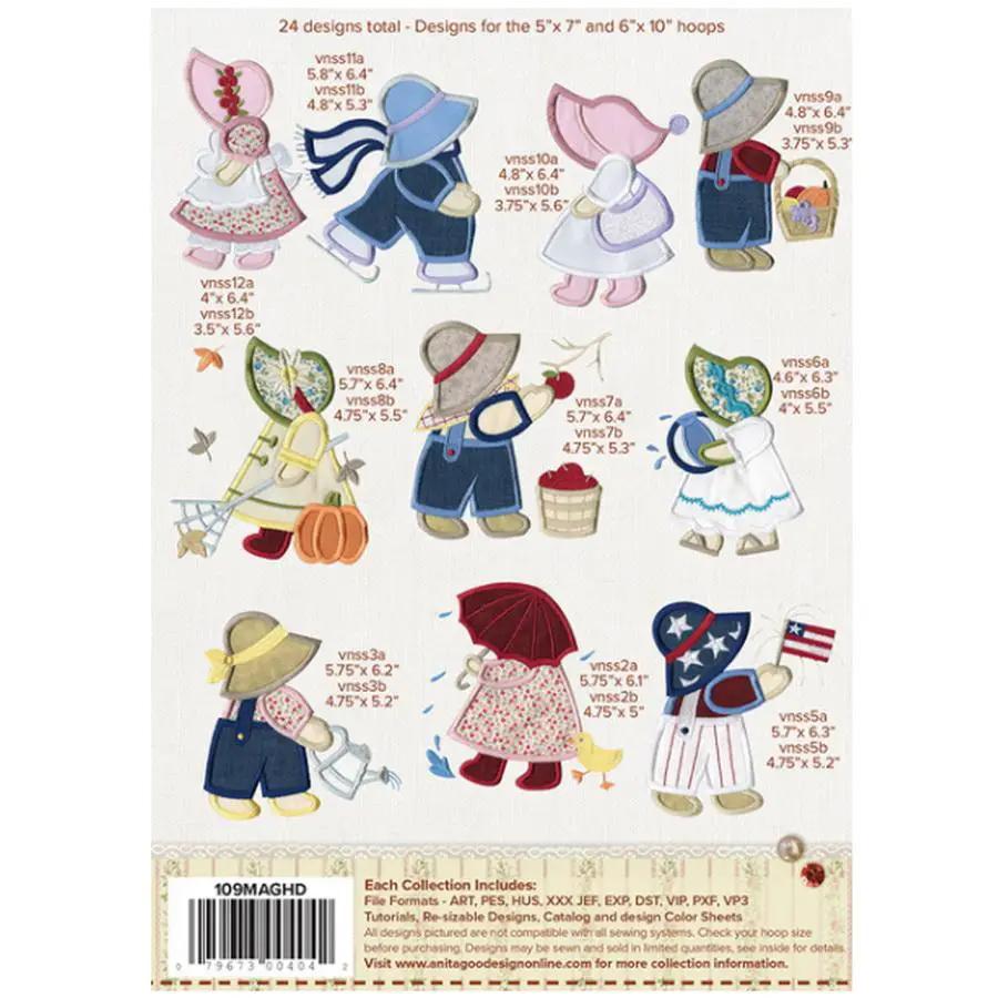 Anita Goodesign embroidery design software Sunbonnet Sue & Sam 109MAGHD with 24 designs for 5x7 and 6x10 hoops