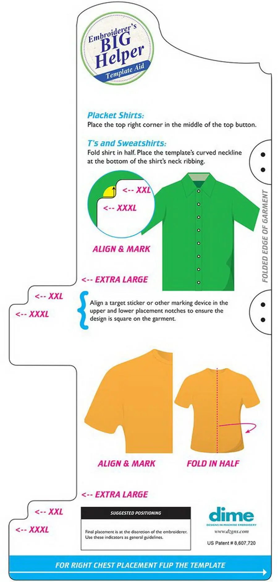 DIME Embroiderer's BIG Helper embroidery kit template for XL–XXXL with shirt placement guide and DIME logo