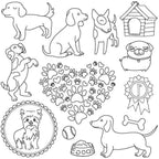 Threaders embroidery transfer sheets - Pets; set of 5 dogs, paw prints, bone, ball, dog house, dog portrait, ribbon badge