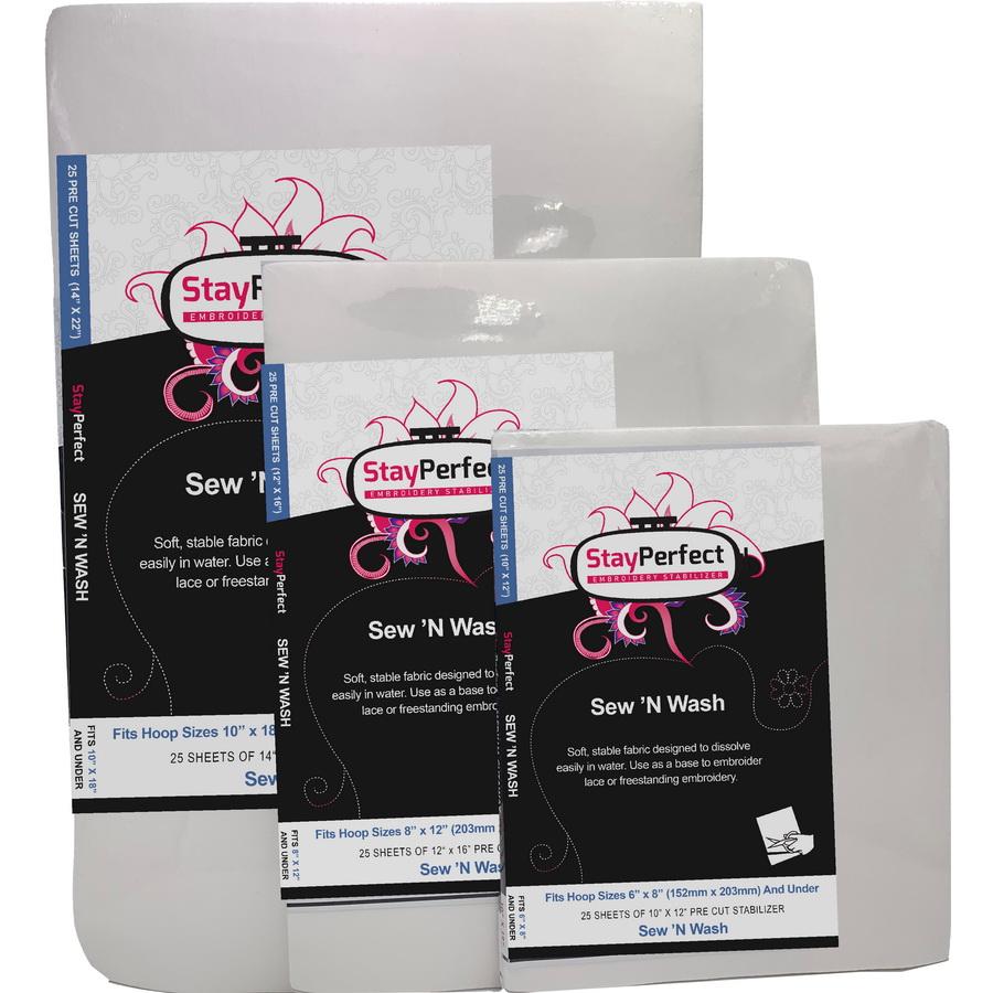 StayPerfect PreCut Sew N Wash Stabilizer - 25 Sheets - Sewingmachinesplus.com