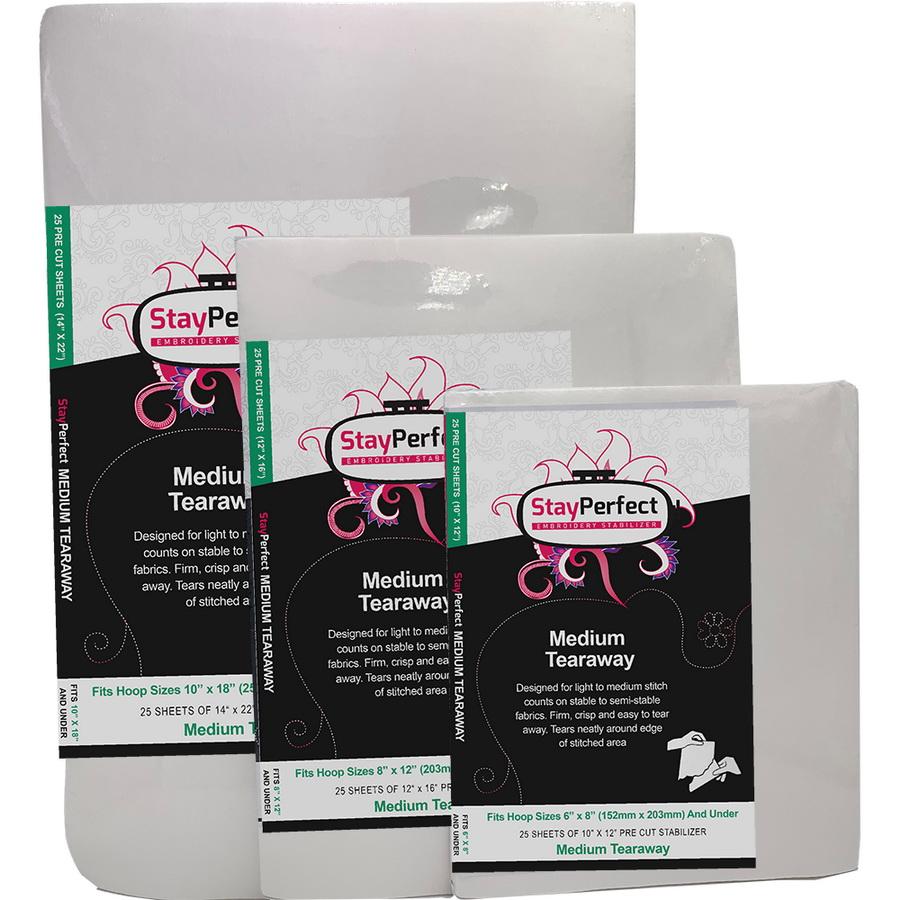 StayPerfect Medium Tearaway Pre Cut Stabilizer Sheets 25 pack - Sewingmachinesplus.com