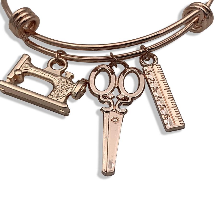 Amanda Jayne Jewelry Scissors, Ruler & Machine Charm Adjustable Bangle Bracelet, Rose Gold