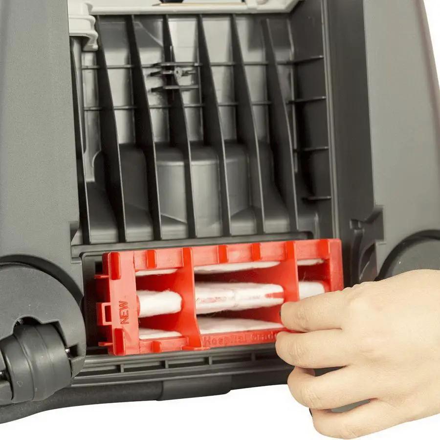 SEBO Micro/Hospital-grade vacuum filter cartridge, red housing with white filter, for AIRBELT K and C series.