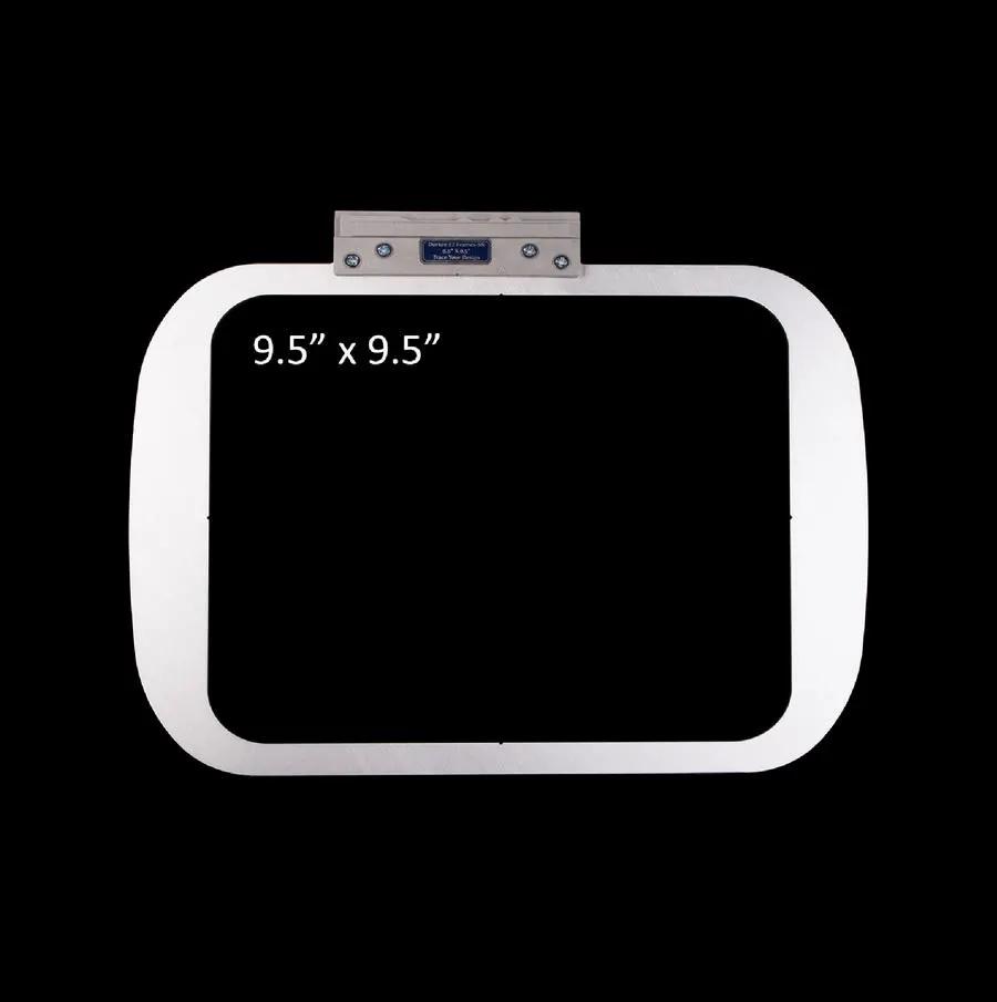 Durkee embroidery hoop, white frame with 9.5 x 9.5 in opening and metal power-pack clamp