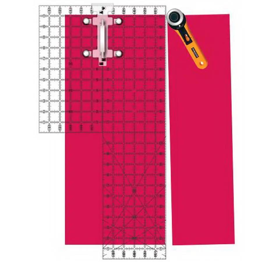 Quilt Ruler Connector by Guidelines 4 Quilting; pink ruler with grid markings and white grid ruler visible