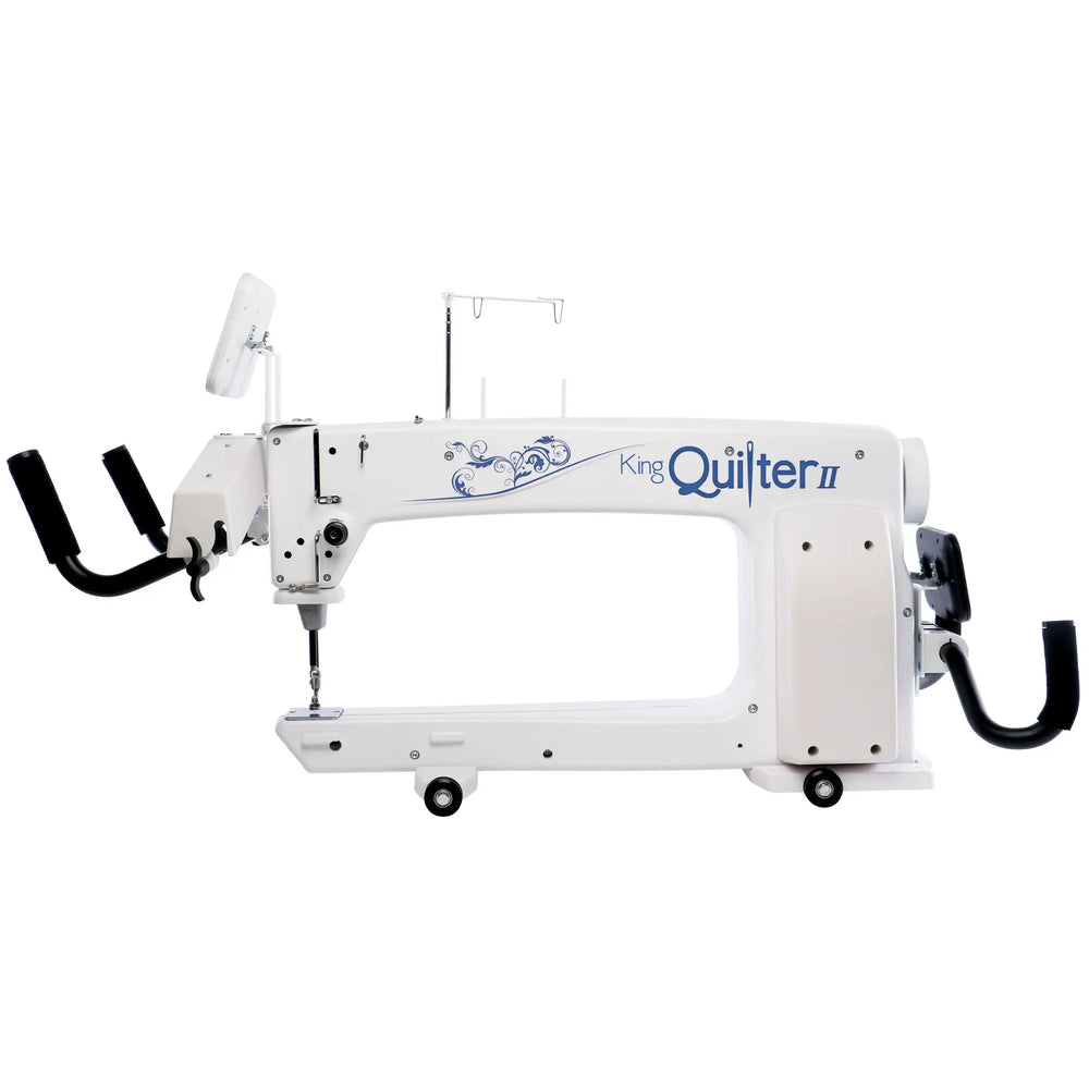 Long arm quilting machine King Quilter II Elite by King Quilter; white body with blue floral decals