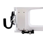 King Quilter II Elite long-arm quilting machine, white body, mounted on a frame with rails.