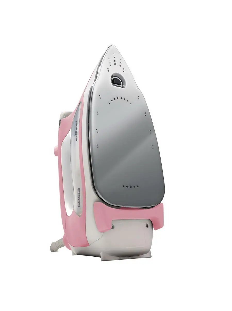Oliso Pro TG1600 Pink Smart Iron with chrome soleplate and pink accents.
