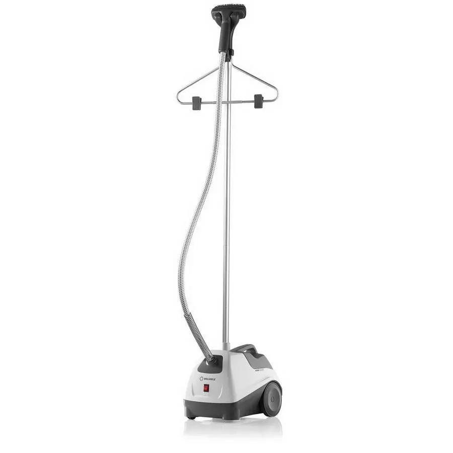 Reliable Vivio 500GC garment steamer with white and gray base and wheeled stand