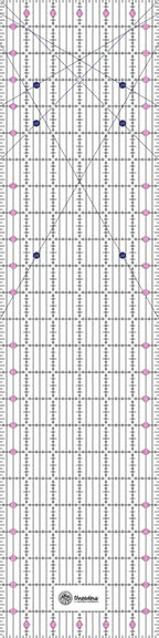 Crafters Companion Threaders 12.5 Inch Square Folding Ruler; transparent grid with pink measurement marks