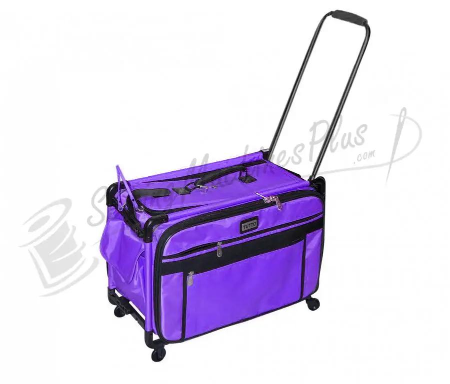 Tutto large machine on wheels rolling bag in purple with black zippers and extendable handle