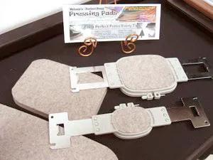 Melanie Coakley's Pressing Pads set (2-pack) for multi-needle machines, beige felt with metal frames, EmbroideryFX