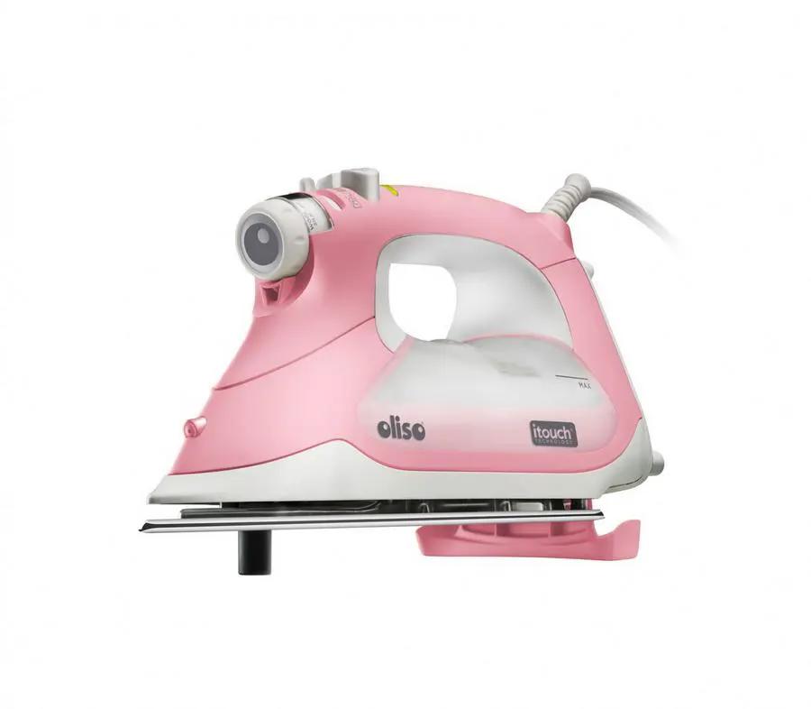 Oliso Pro TG1600 pink smart iron with white accents