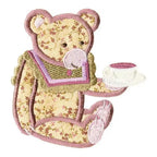 Anita Goodesign Baby Tea Party embroidery design: floral beige teddy bear with pink trim holding a teacup.