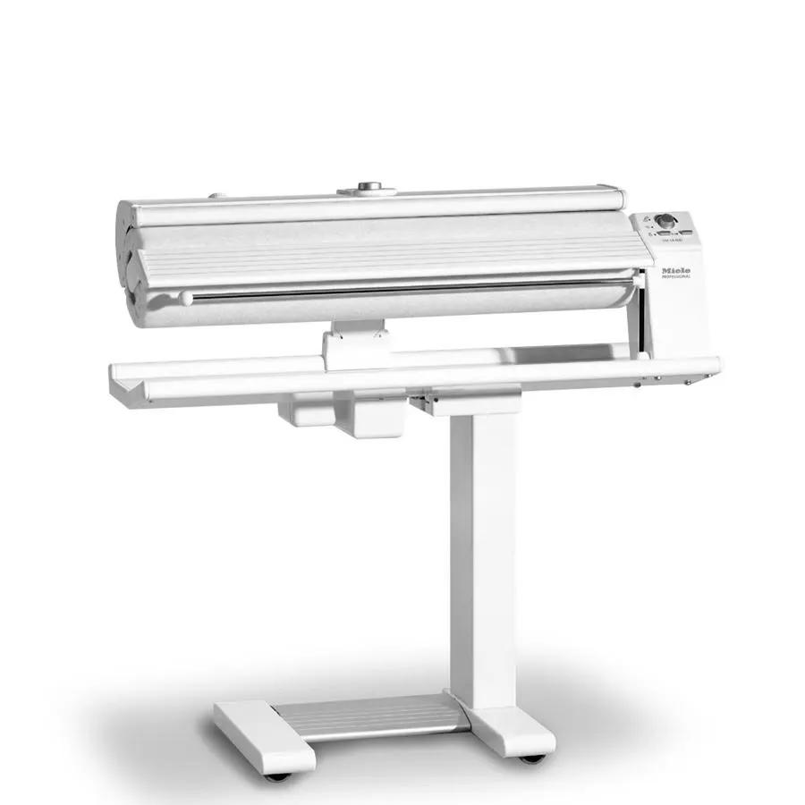 Miele HM 16-80 rotary iron with steam on white stand, 220V industrial iron press
