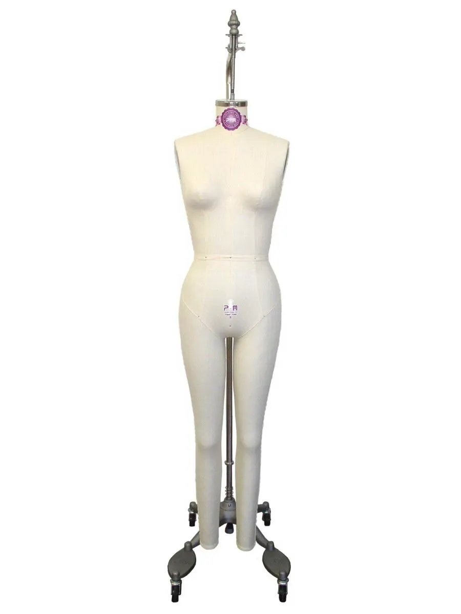 PGM-Pro 605A dress form, female and junior full-body with collapsible shoulders on wheeled stand, cream color