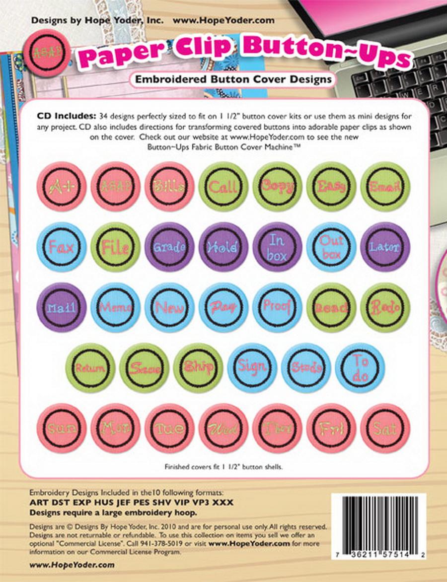 Button~Ups Paper Clip Embroidery CD - Designs by Hope Yoder