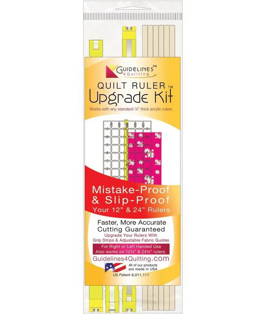 Quilt Ruler Upgrade Kit by Guidelines 4 Quilting; yellow packaging with 12in and 24in rulers.