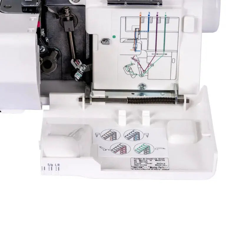 Janome MyLock 454D overlock serger, white, with threading diagram on the cover.