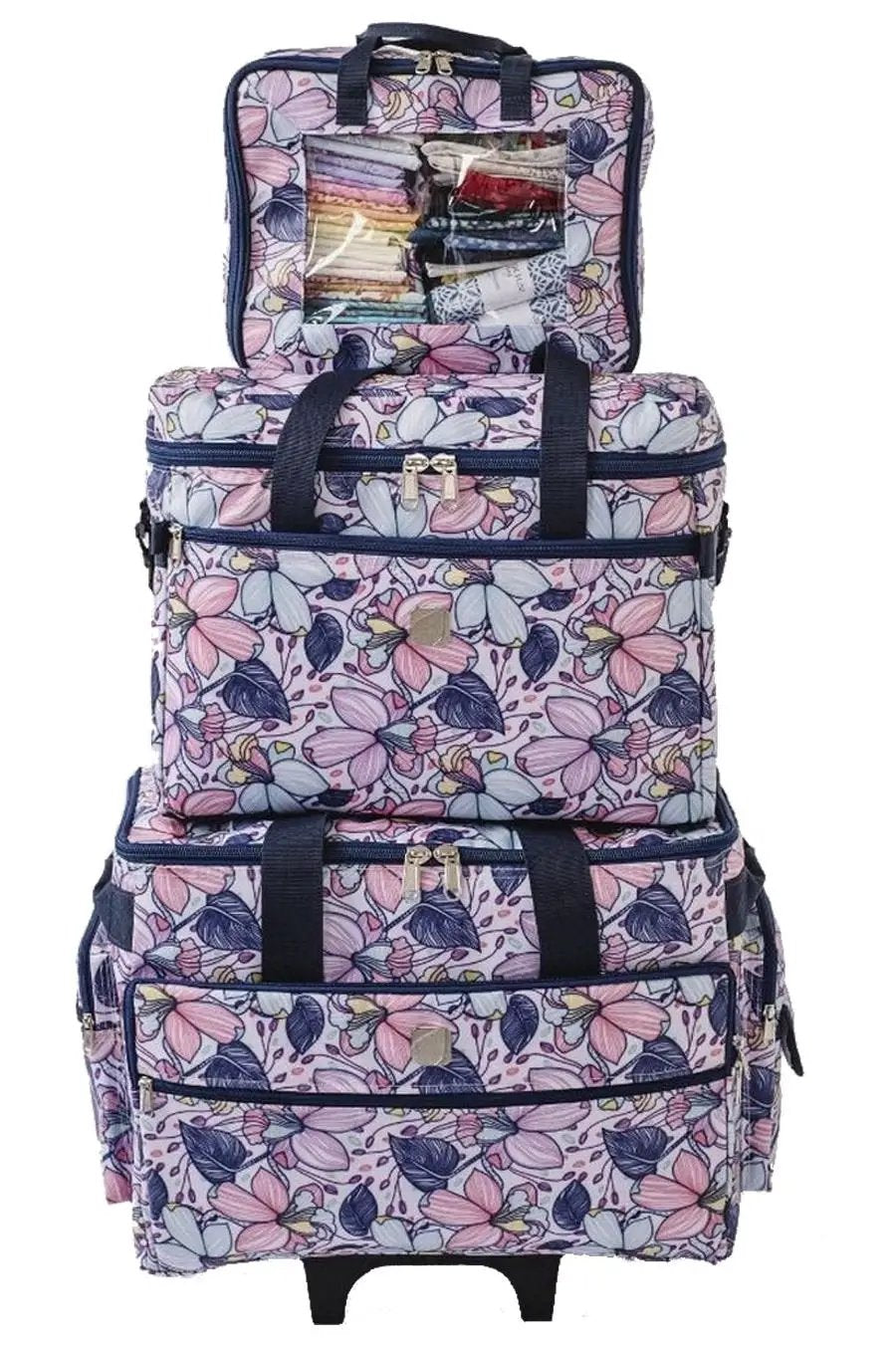 Bluefig Quilter Retreat Combo: 19" Wheeled Bag, Project Bag and Fat Quarter Bag - Maisy - Sewingmachinesplus.com