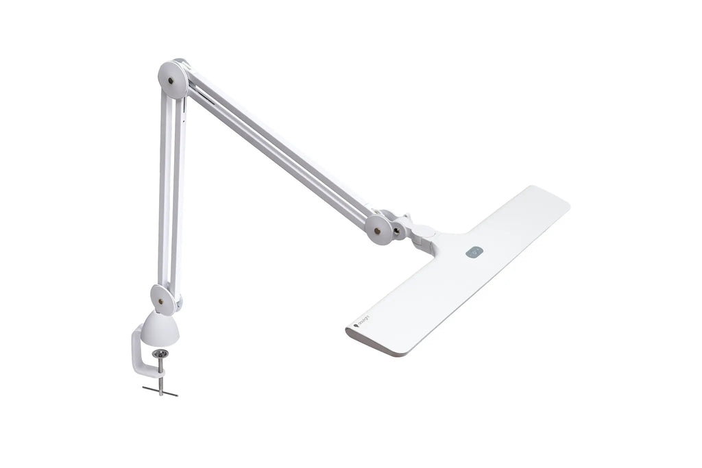 Daylight Lumi LED Task Lamp white with adjustable metal arms and clamp base