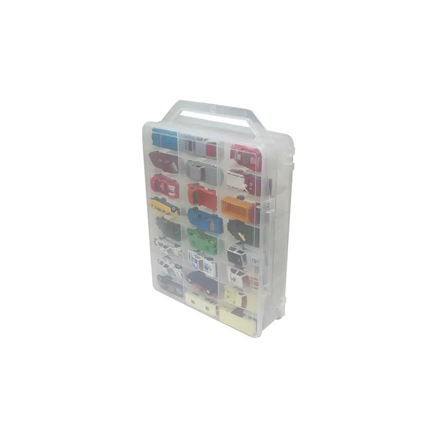 Creative Options double-sided clear craft storage case with handle and multiple small compartments.