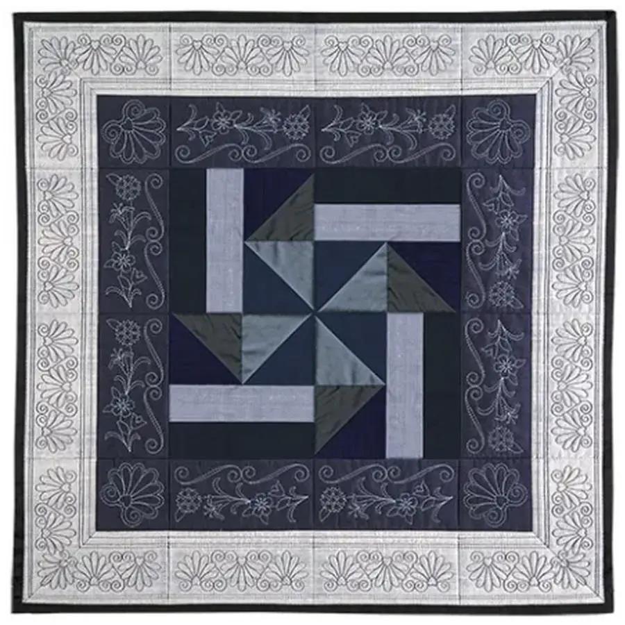 Anita Goodesign Quilters Dream 2 155AGHD embroidery design software; navy quilt with geometric blocks and gray border.