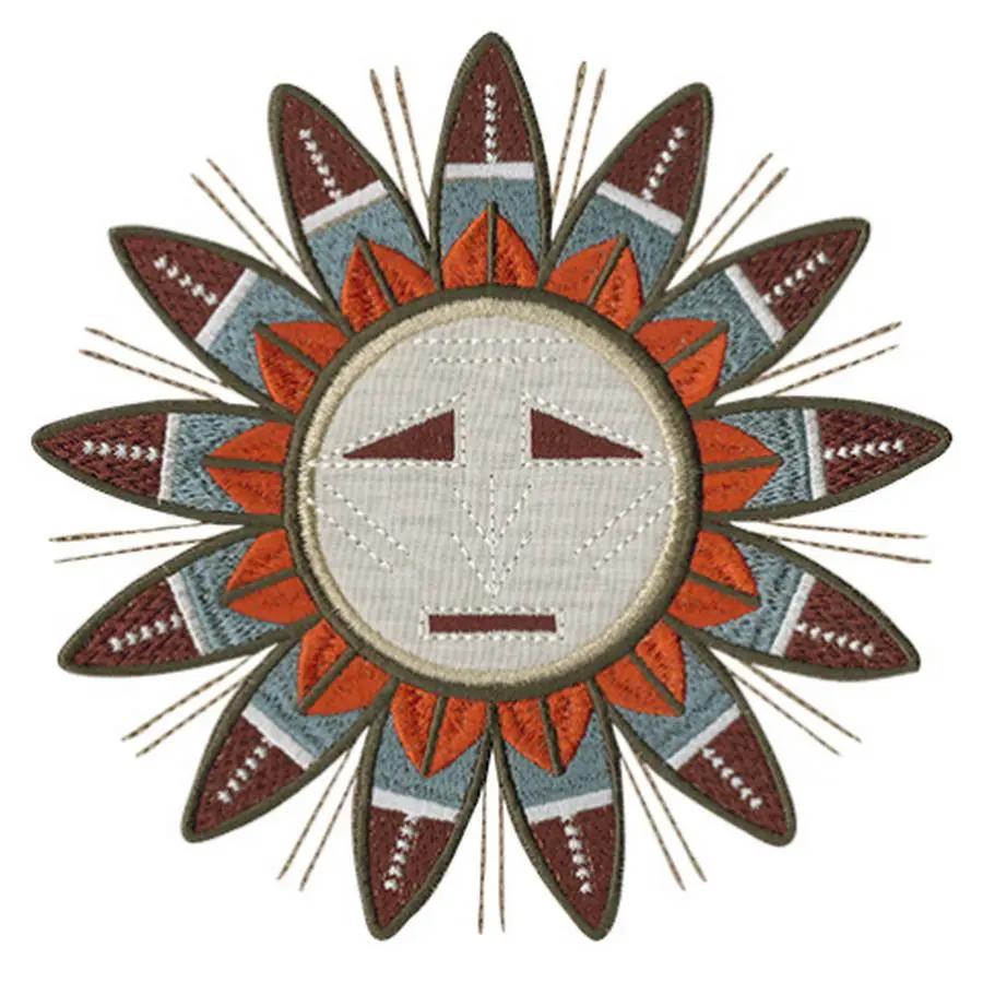 Anita Goodesign Navajo Quilt embroidery design 188AGHD; sunburst motif with cream center and orange-brown petals