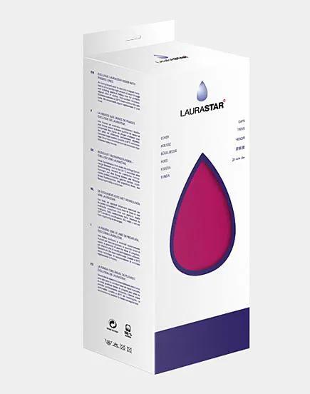 LauraStar Origami Cover ironing board cover; white packaging with pink teardrop logo and purple band.