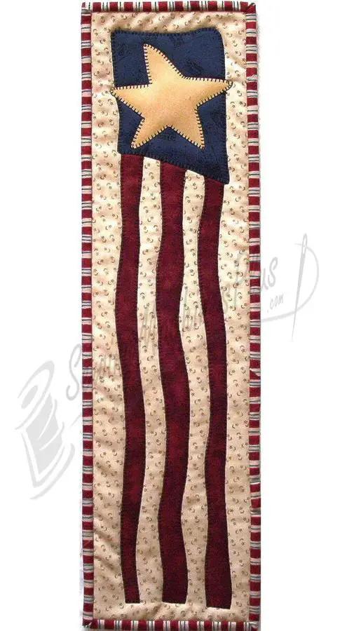 Patch Abilities P52 Wave It! sewing pattern for a banner with yellow star on blue square and red-cream stripes.